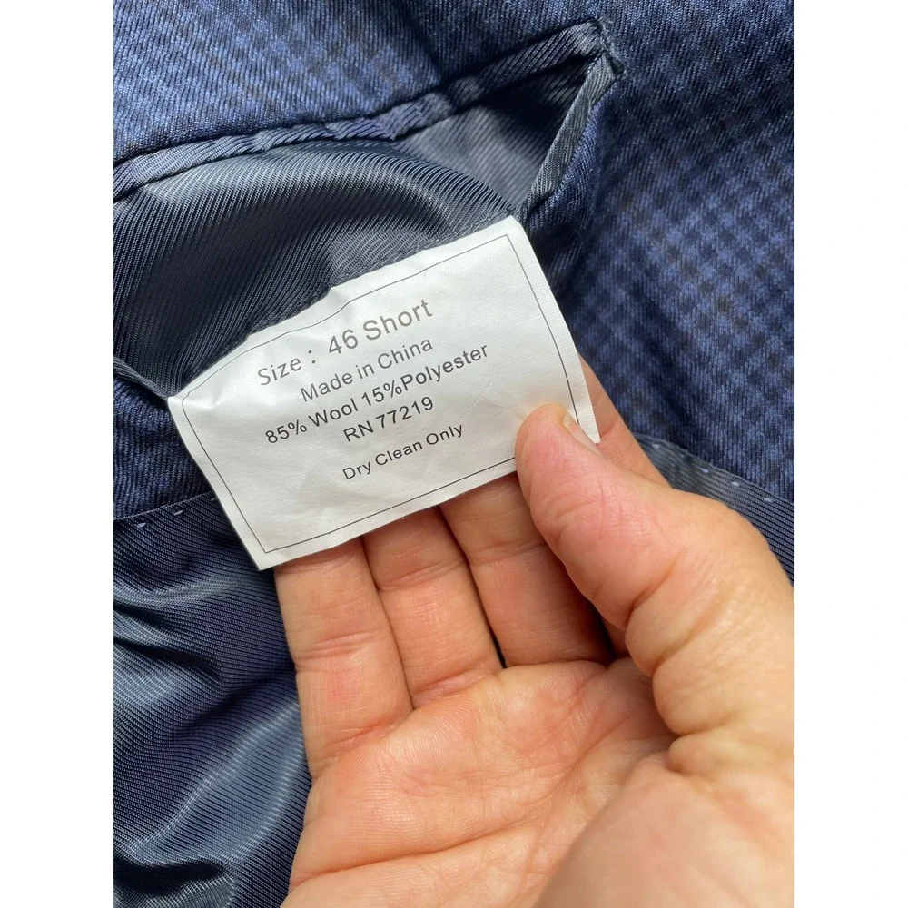 Pronto Uomo 46 Short Blue Brown Executive Fit Wool Blazer